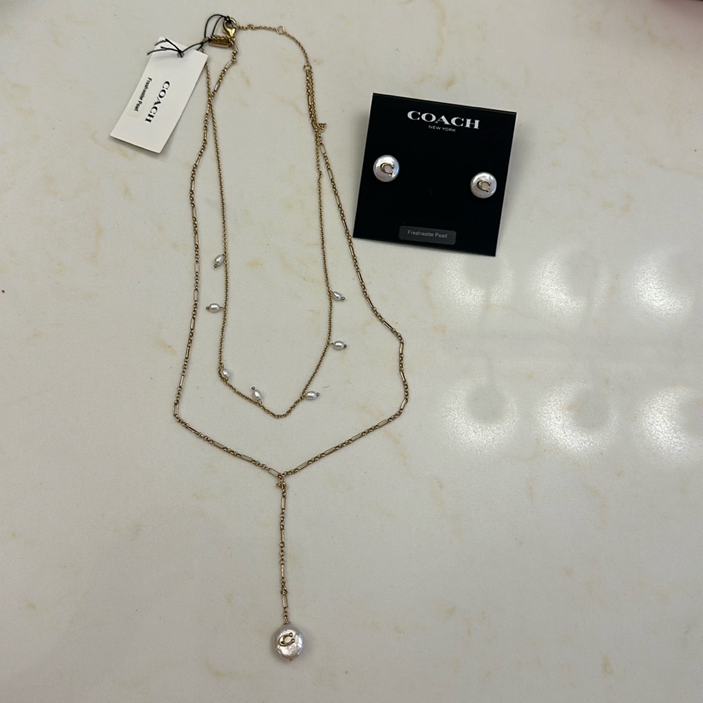 Coach Necklace And Earrings Signature Set